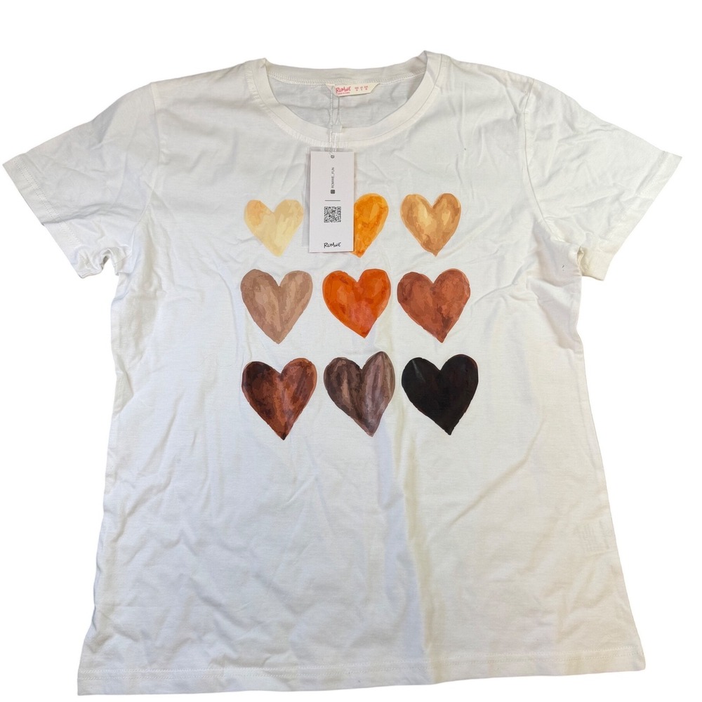 Romwe Womens White Heart Graphic T-Shirt Skin Tone Hearts Size M New J9